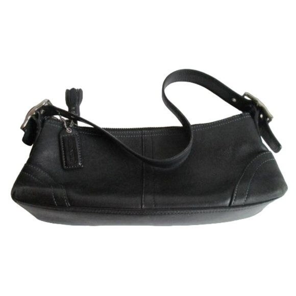 Coach Shiny Patent Stitched Logo Black Leather Baguette - Picture 7 of 9